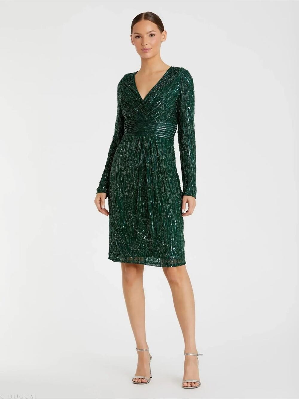 MAC DUGGAL Green Long Sleeve Embellished Sequin Cocktail Dress 4632 NWT Size 10